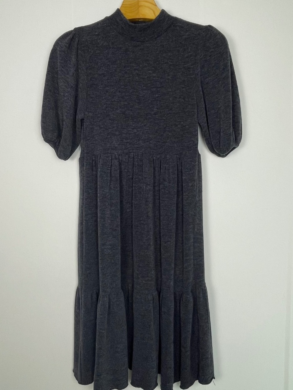 NWT ZARA Midi Dress Soft Touch Tiered Mock Neck Charcoal Gray Capsule Medium